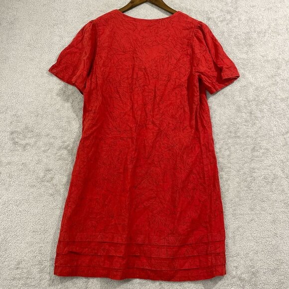 NEW  Nicole Miller Women's L Red Floral Textured Linen Blend V-Neck  Dress - Picture 2 of 10